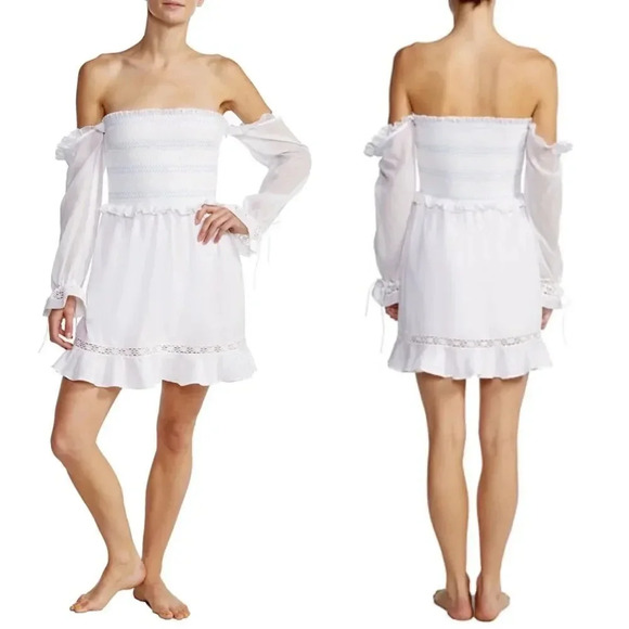 Kisuii Arcadia Smocked Off-Shoulder Cotton Short Dress small - Picture 3 of 12